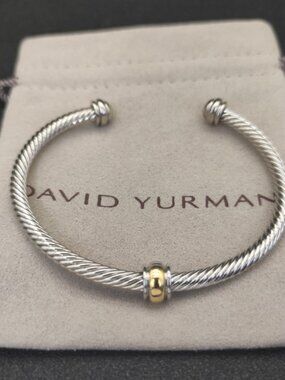 David Yurman 5mm  Silver Cable Bracelet with Gold Accents